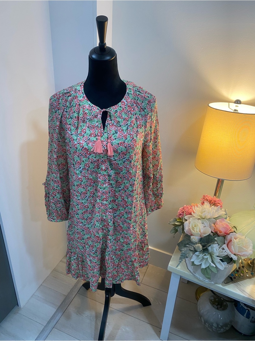 Vineyard Vines Pink & Green Floral Tunic